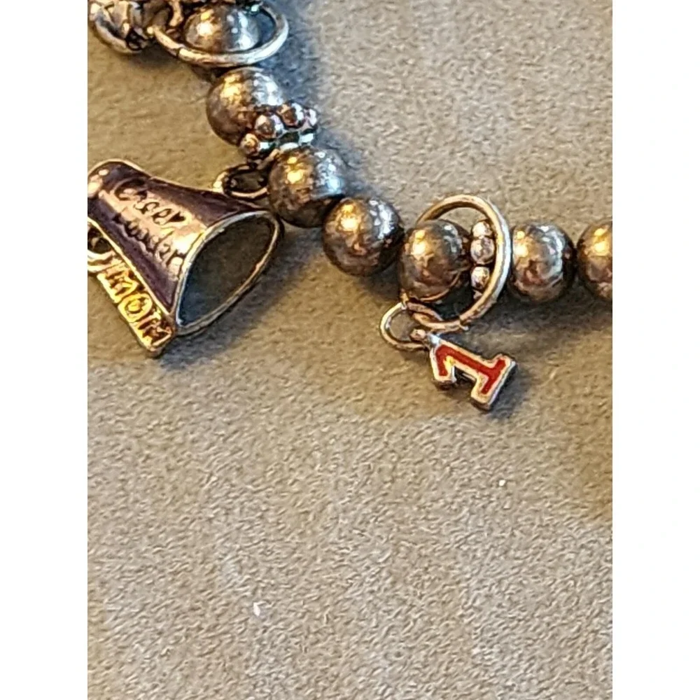 Cheerleader Cheer Mom Megaphone Enamel Charm Bracelet Gray Beaded FREE $HIP